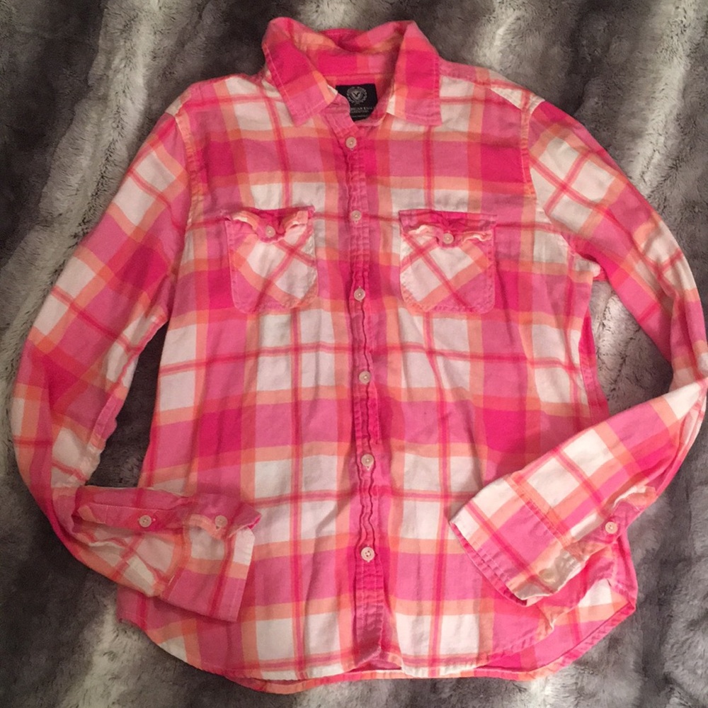 Pink & peach plaid shirt